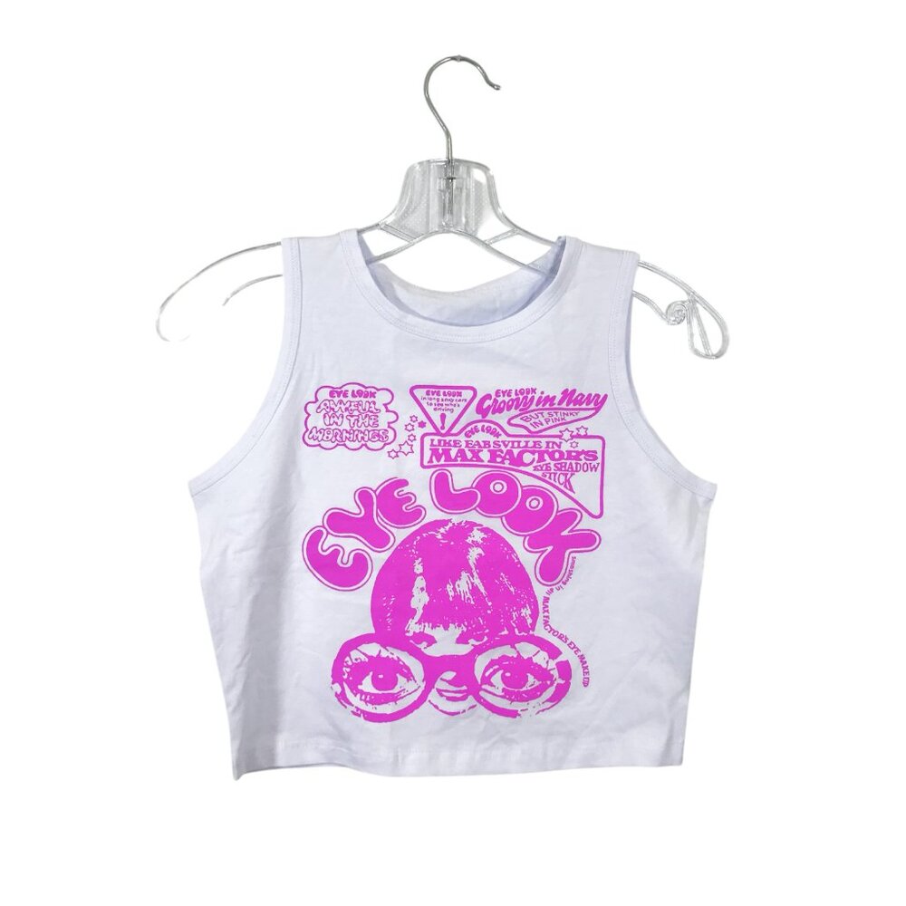 Sleeveless Cropped Top White Purple S
